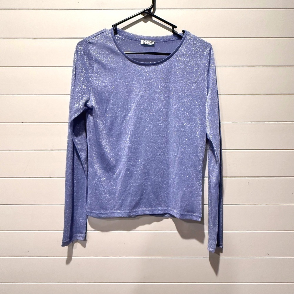 Free People Intimately Long Sleeve Metallic Glitter Top L Blue Sparkle Y2K 1881